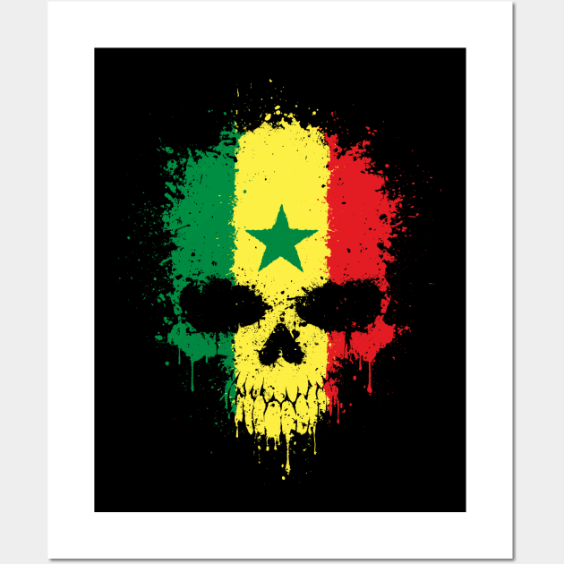 Chaotic Senegal Flag Splatter Skull Wall Art by jeffbartels